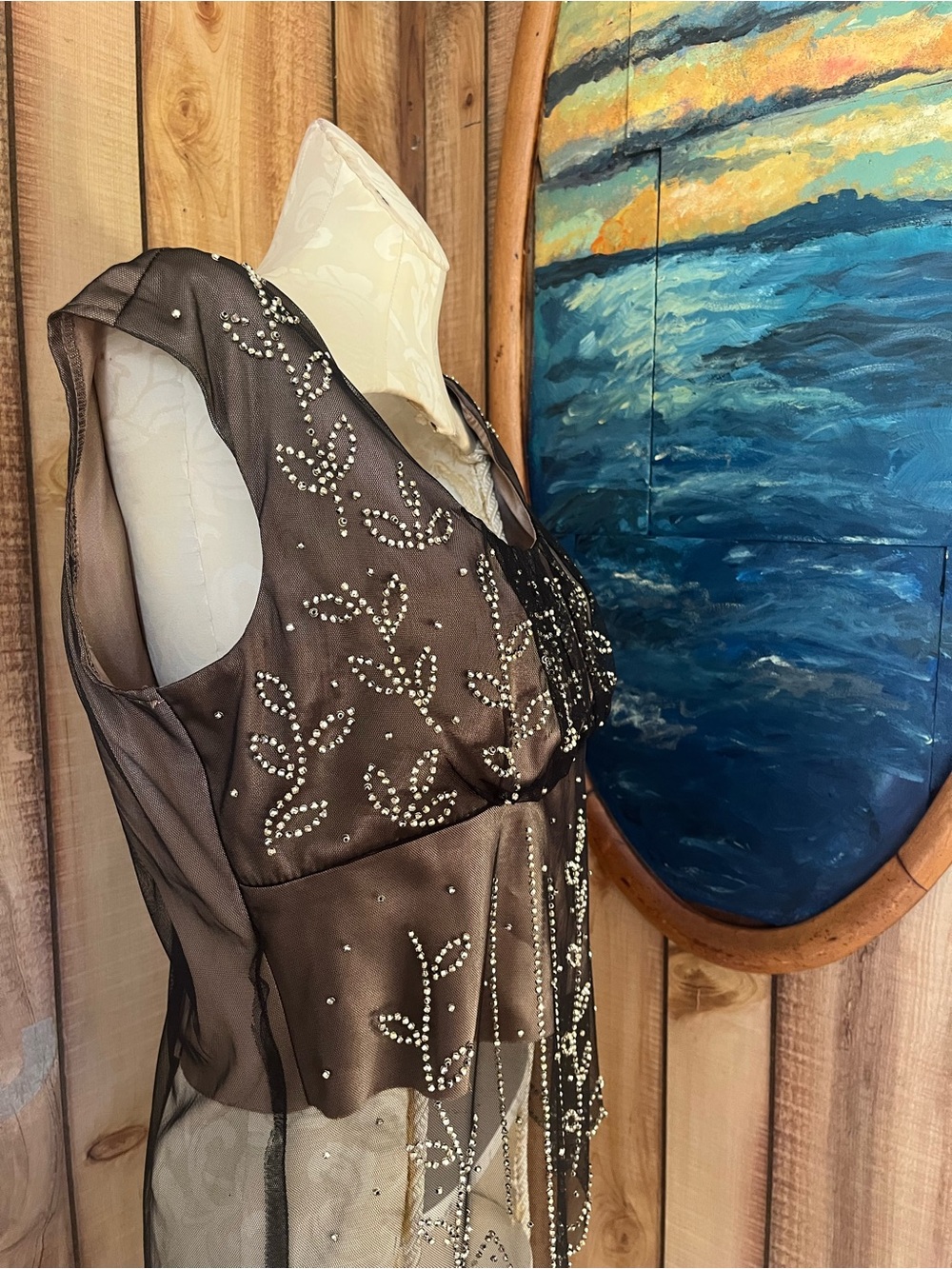💋 Dressbarn Beaded Sheer Cap Sleeve Top - Picture 4 of 5